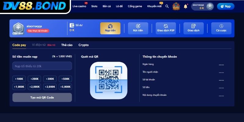 Các phương thức nạp tiền DV88 an toàn và tiện lợi
